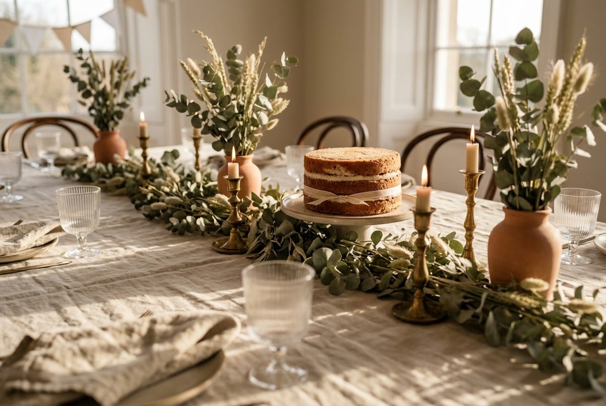Table de réception décorée pour un baptême civil